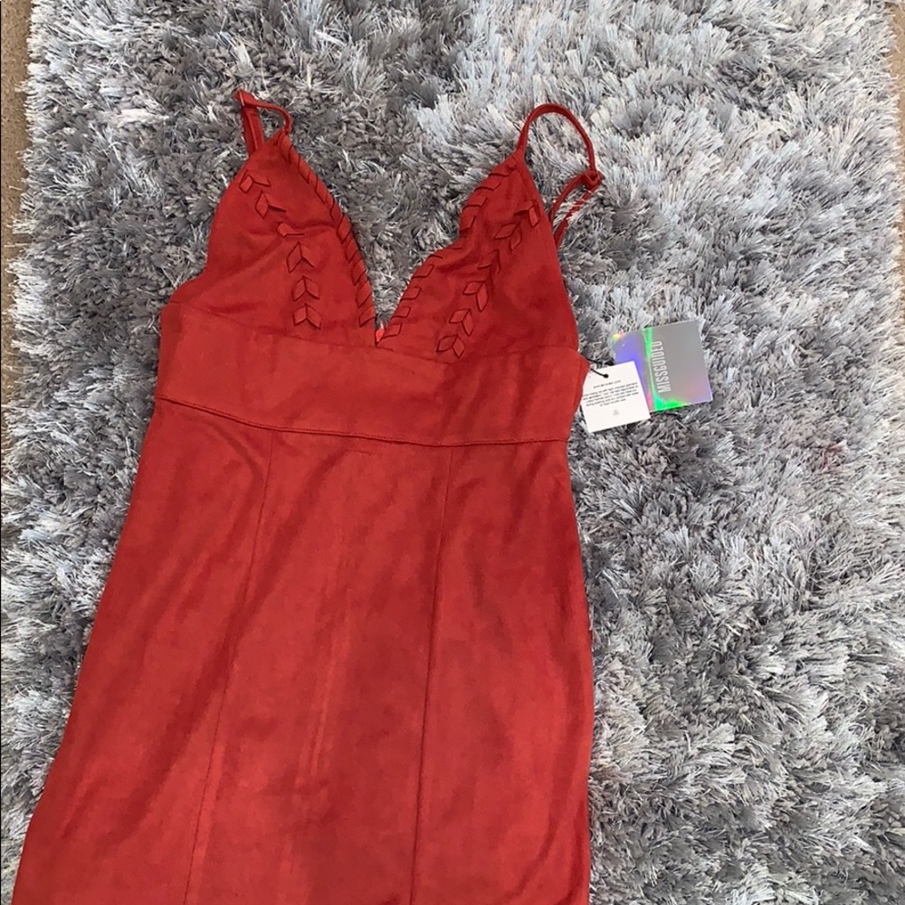 red / orange suede party dress